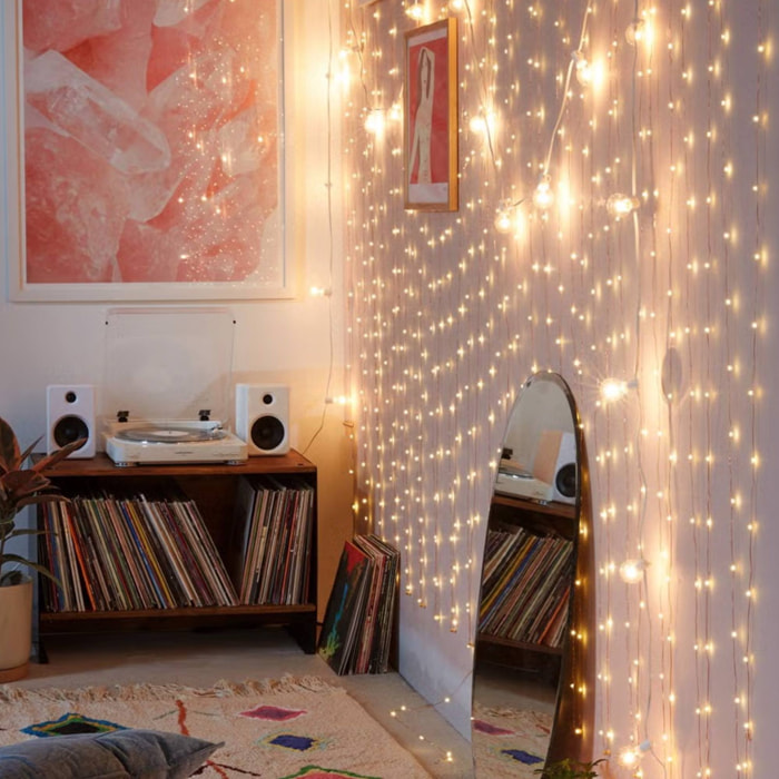 cortina de luces con 400 luces led blanco cálido 300x100cm