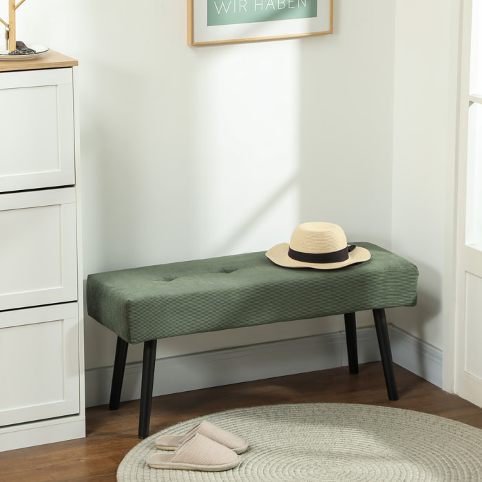 Banquette bout de lit velours côtelé design dim. 100 x 36 x 45 cm acier noir tissu vert