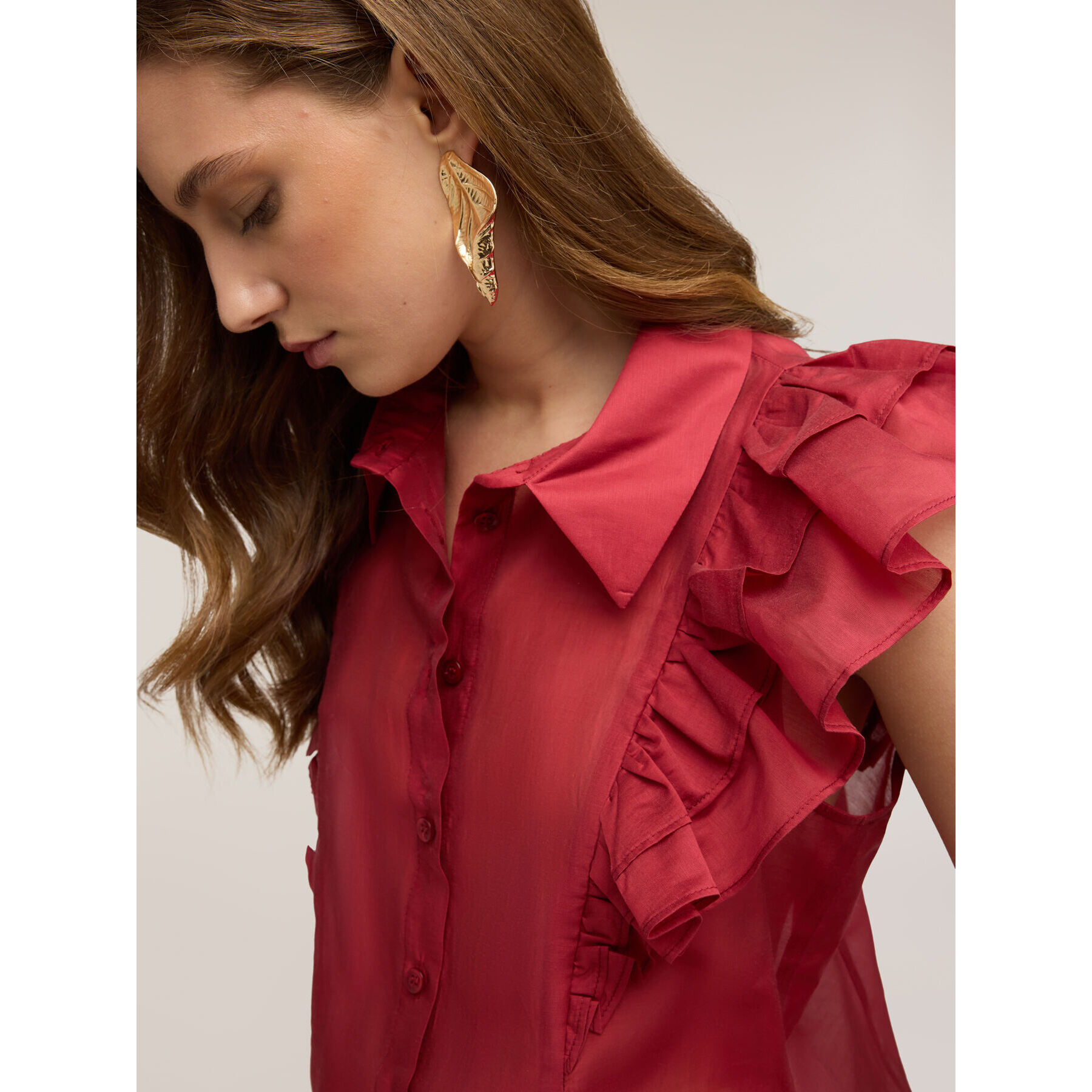 Motivi - Camisa de muselina con volantes - Rojo
