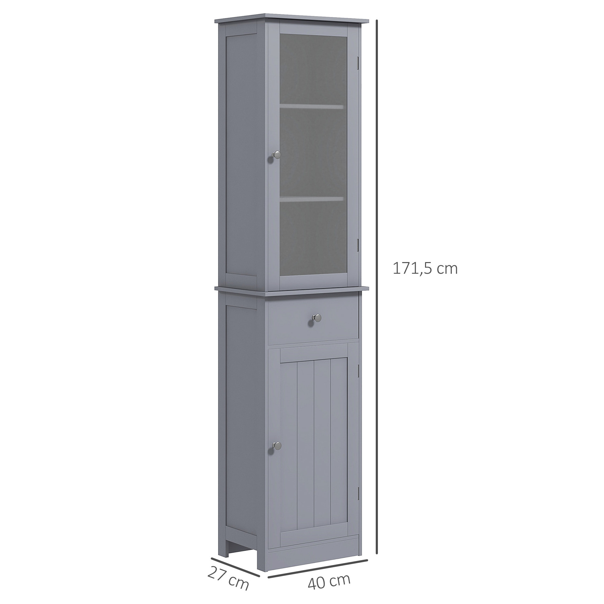 Meuble colonne de salle de bain placard porte acrylique 2 étagères placard porte 1 étagère tiroir MDF gris