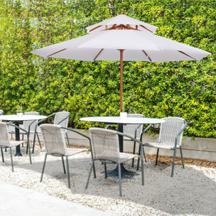 Parasol en bois peuplier droit 2 toits polyester 180 g/m² dia. 2,65 x 2,64H m blanc