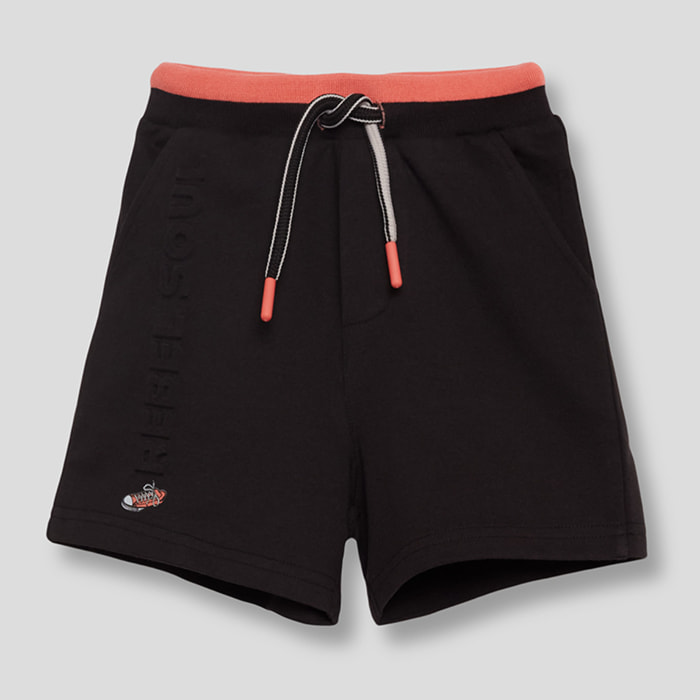 Short Deportivo Niño Cintura Elástica Ajustable con Cordón, Bolsillos Laterales, Tejido de Punt de Algodón, Secado Rápido | Color: Negro | Street Monkey