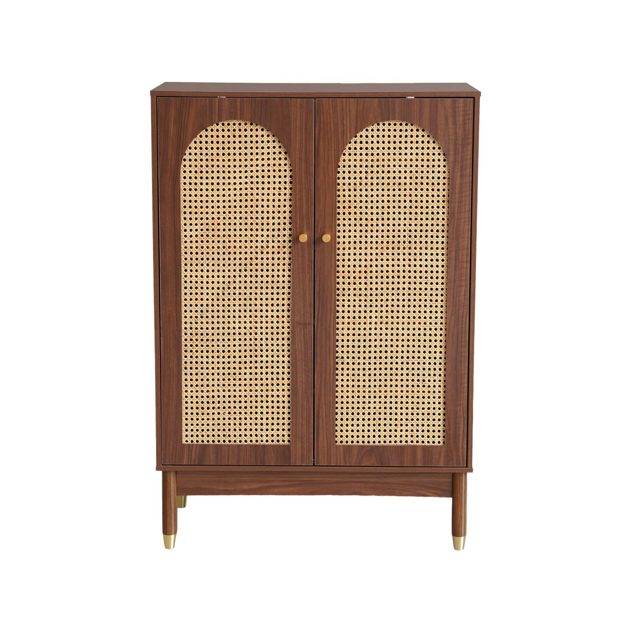 Meuble à chaussures, petit buffet décor bois et cannage 2 portes JUDITH