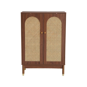Meuble à chaussures, petit buffet décor bois et cannage 2 portes JUDITH
