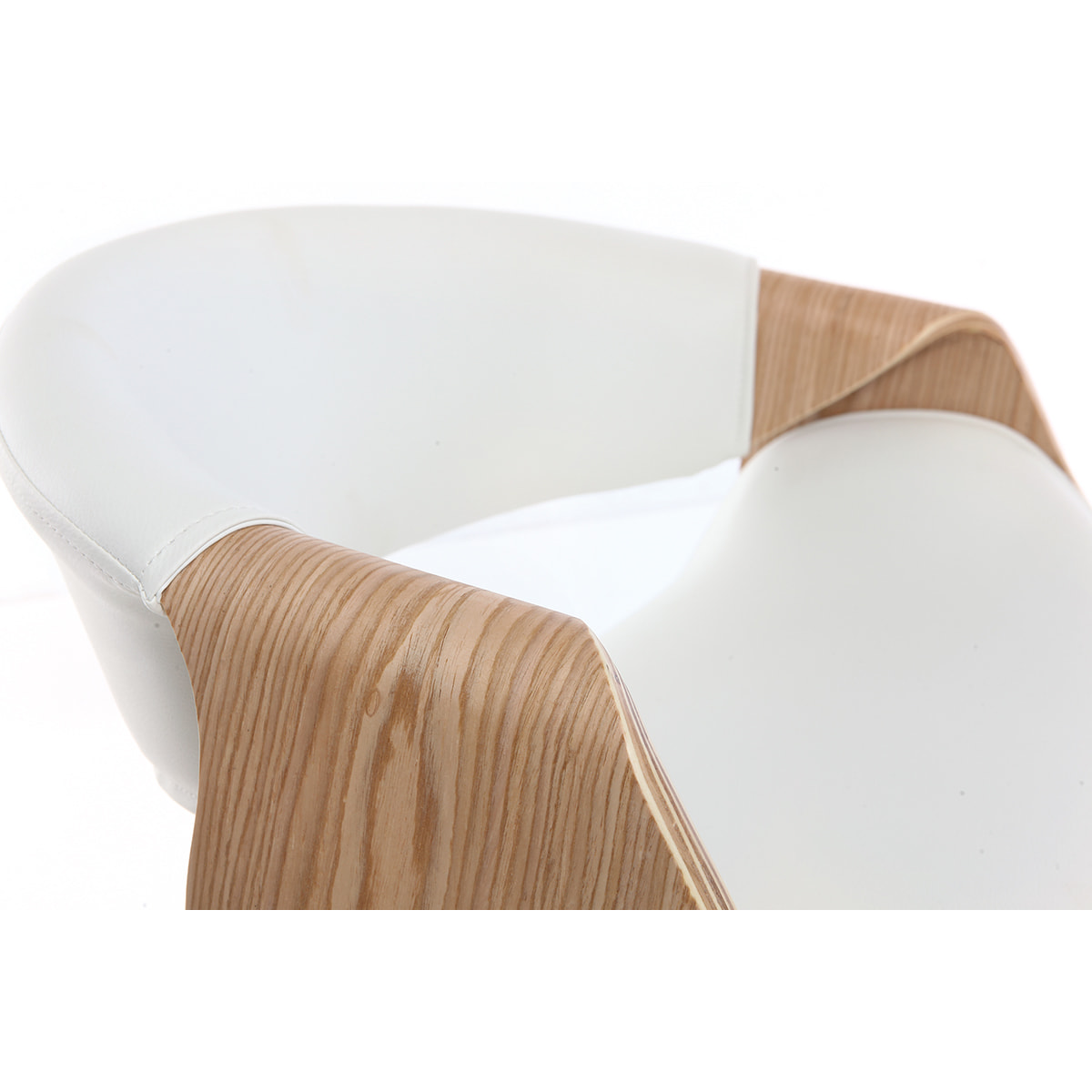 Chaise de bureau à roulettes design blanc, bois clair et acier chromé ARAMIS