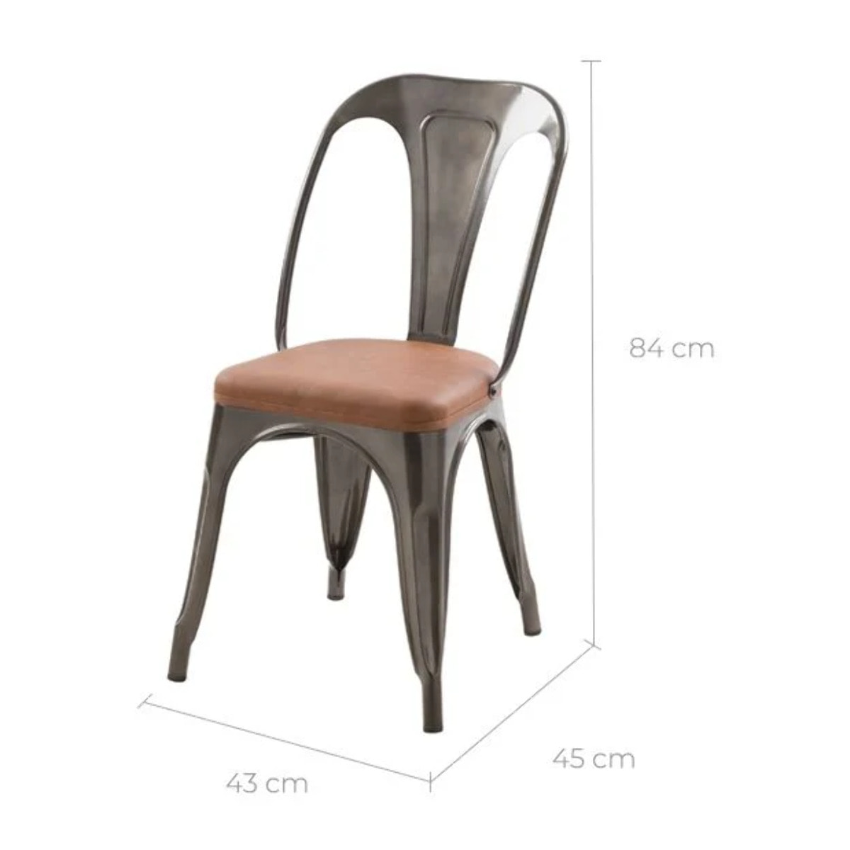 Lot de 2 chaises en métal gris et cuir synthétique marron - Charly