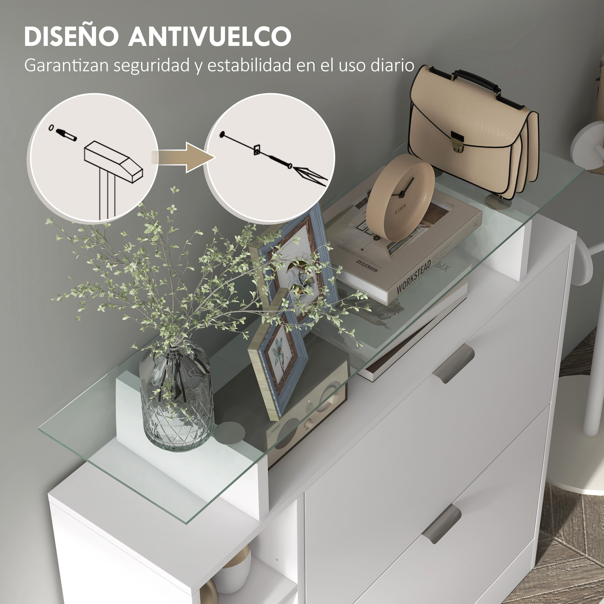 Zapatero Moderno Zapatero de Entrada Recibidor con Cajones Abatibles Estantes Ajustables y Estantes Abiertos para 12 Pares de Zapatos Zapatero Estrecho para Pasillo 89x25x92 cm Blanco