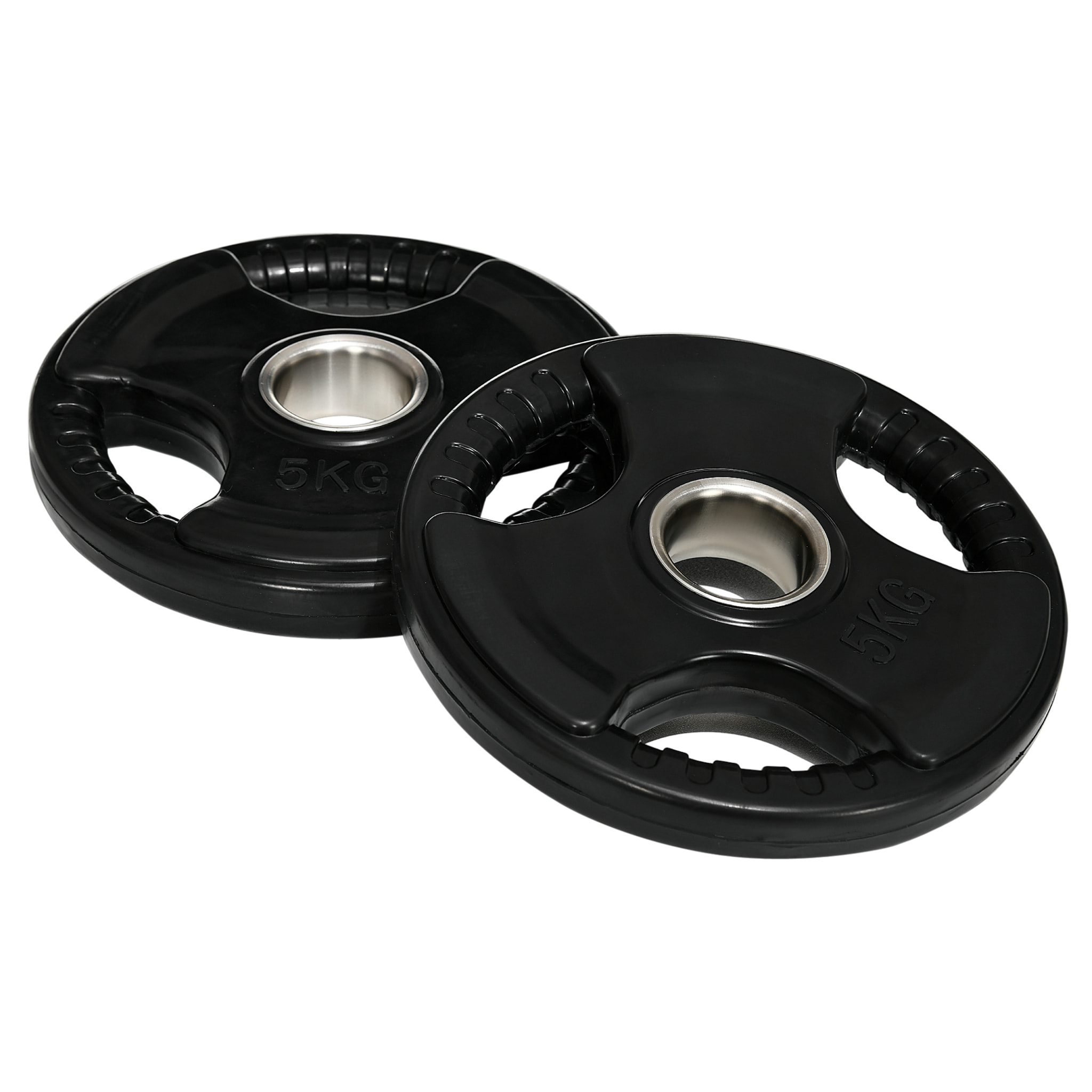 Disques de poids 2 x 5Kg - 3 poignées - trous dia.50mm - noir