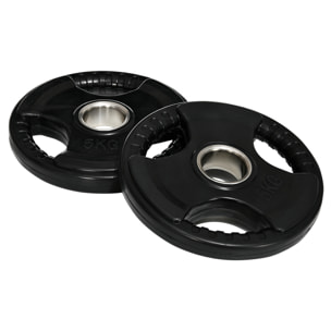 Disques de poids 2 x 5Kg - 3 poignées - trous dia.50mm - noir