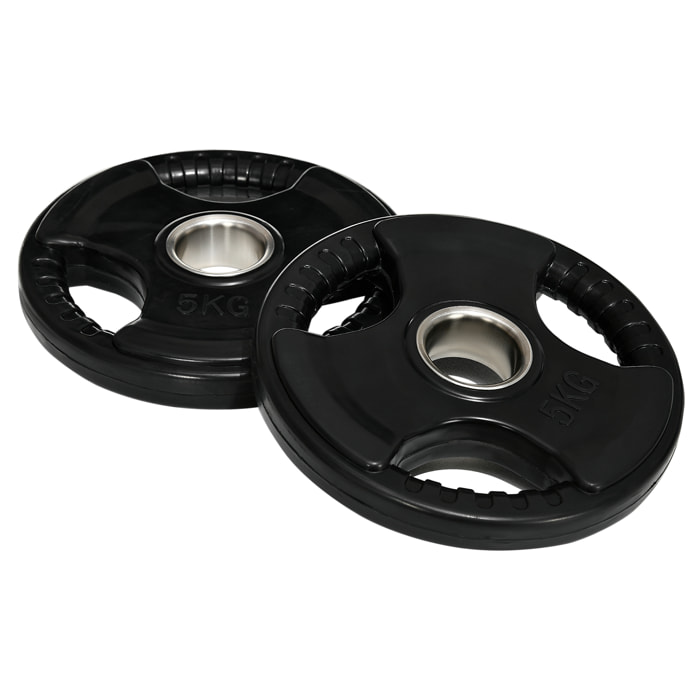Disques de poids 2 x 5Kg - 3 poignées - trous dia.50mm - noir