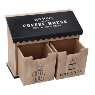 Portatutto in legno con 2 cassetti, nero rettangolare cm23,5x10,7h18