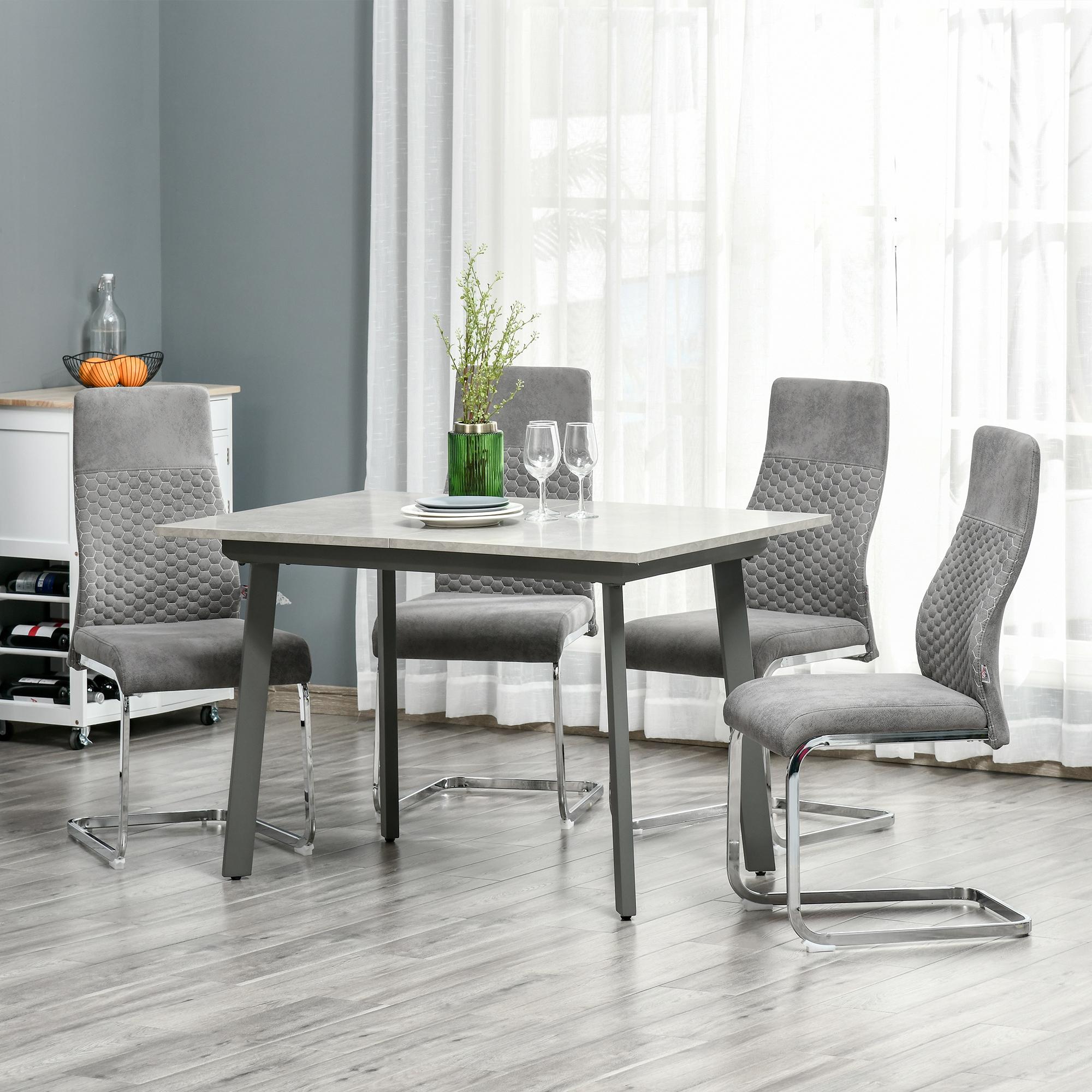 HOMCOM Set de 4 Sillas de Comedor Tapizadas en Terciopelo con Asiento Acolchado y Patas de Metal Sillas Cantilever Modernas 45x61x98 cm Gris