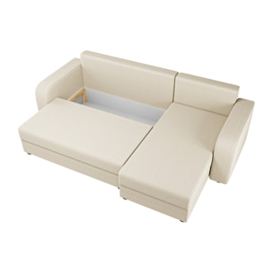 Harvey - Canapé d'angle réversible 4 places convertible avec coffre en tissu - Beige