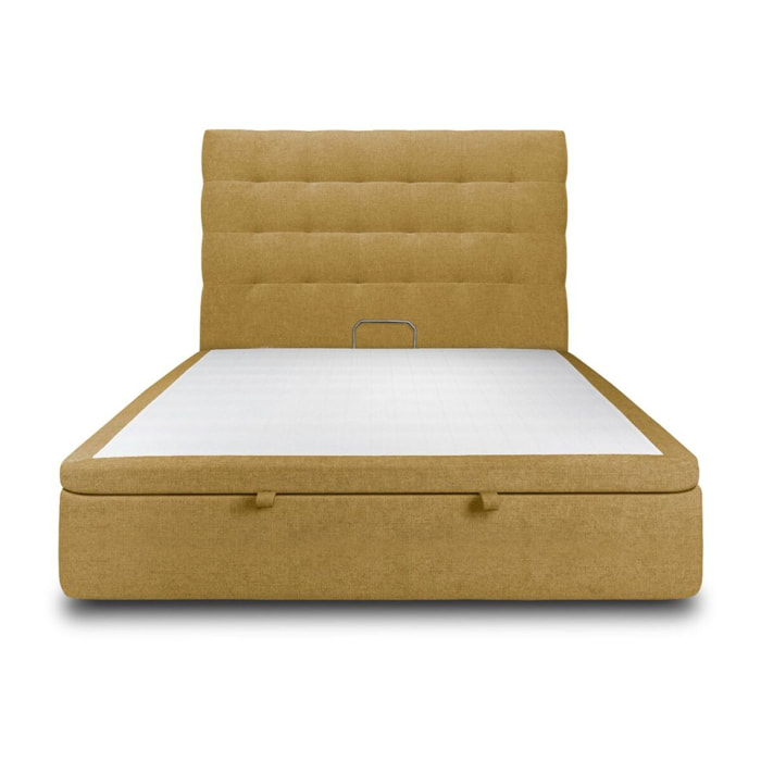 Lit avec sommier et tête de lit capitonnée - Toile nattée - Adapté à tous les matelas, montage rapide - Hauteur Totale : 39cm - Finition soignée