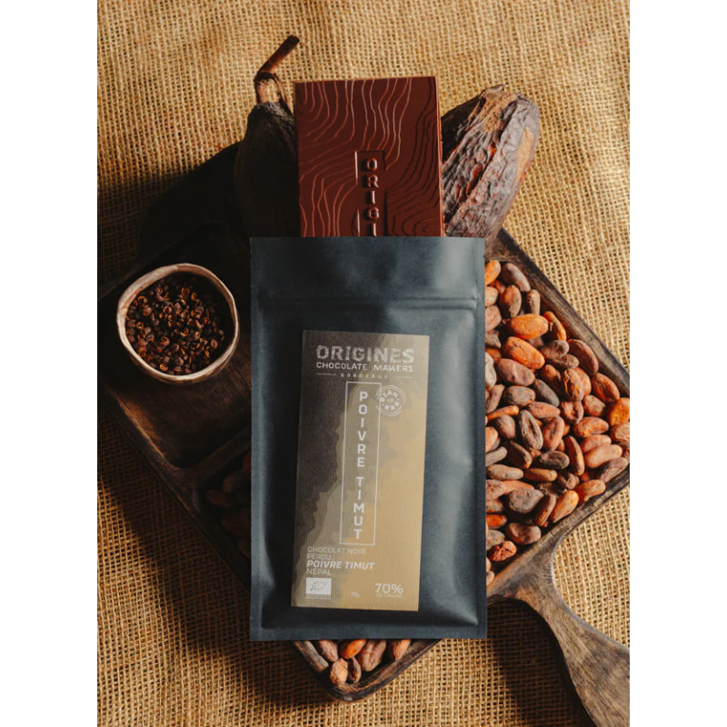 Tablette de chocolat noir 70% au poivre de Timut - Bean To Bar - 75g Bio