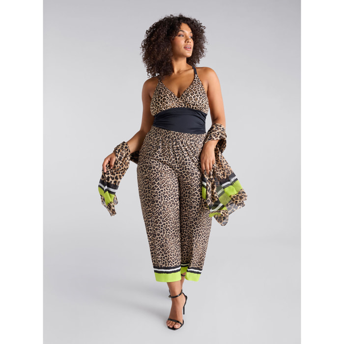 Fiorella Rubino - Pantaloni cropped stampa macula - Marrone