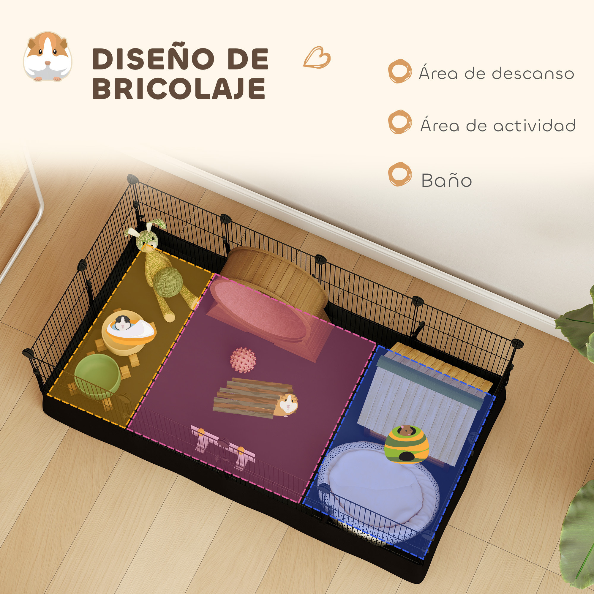 Valla Metálica para Mascotas de 12 Paneles, Jaula para Animales Pequeños, Forma Personalizable, Alfombrilla Impermeable, Parque para Cobayas, Erizos, 120x60x40 cm, Negro