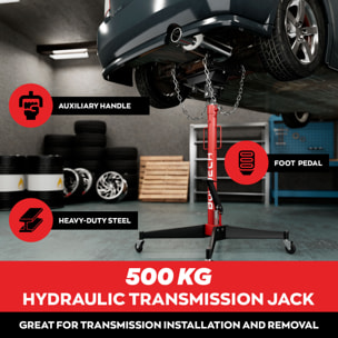 Hack - Sollevatore idraulico da Fossa max 500Kg H210 cm per Trasmissione Motore Auto con Ruote in Acciaio Rosso