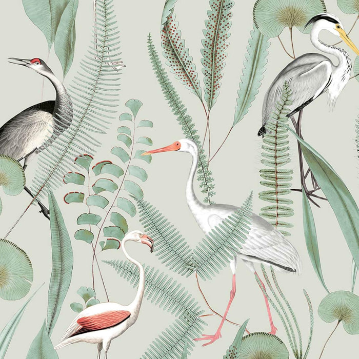 Papier peint oiseaux Herons Vert