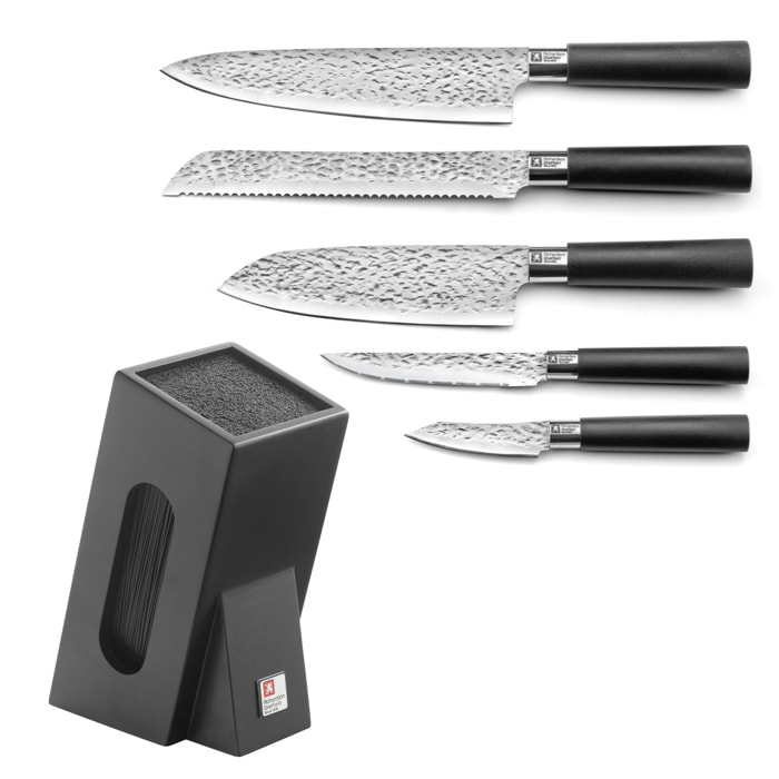 Katana - Bloc spaghettis noir avec 5 couteaux de cuisine