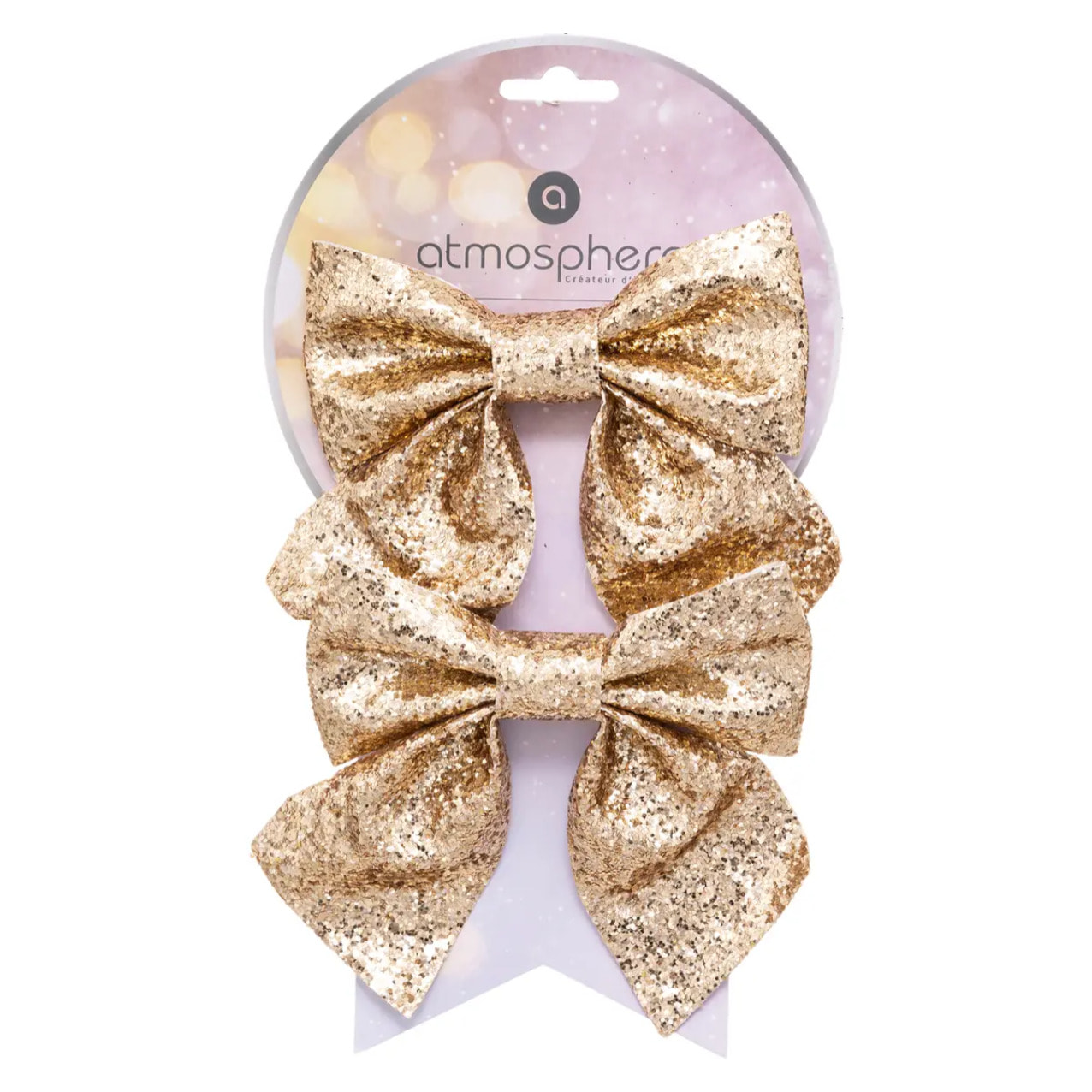 Lot de 2 nœuds déco pailletés 16x14cm or