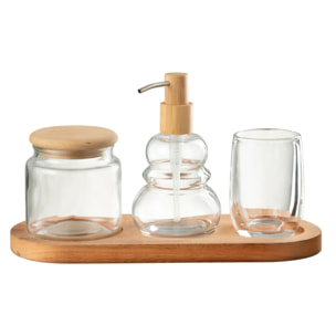 J-Line Set 4 Accessoires Salle De Bain Verre/Bois Transparent