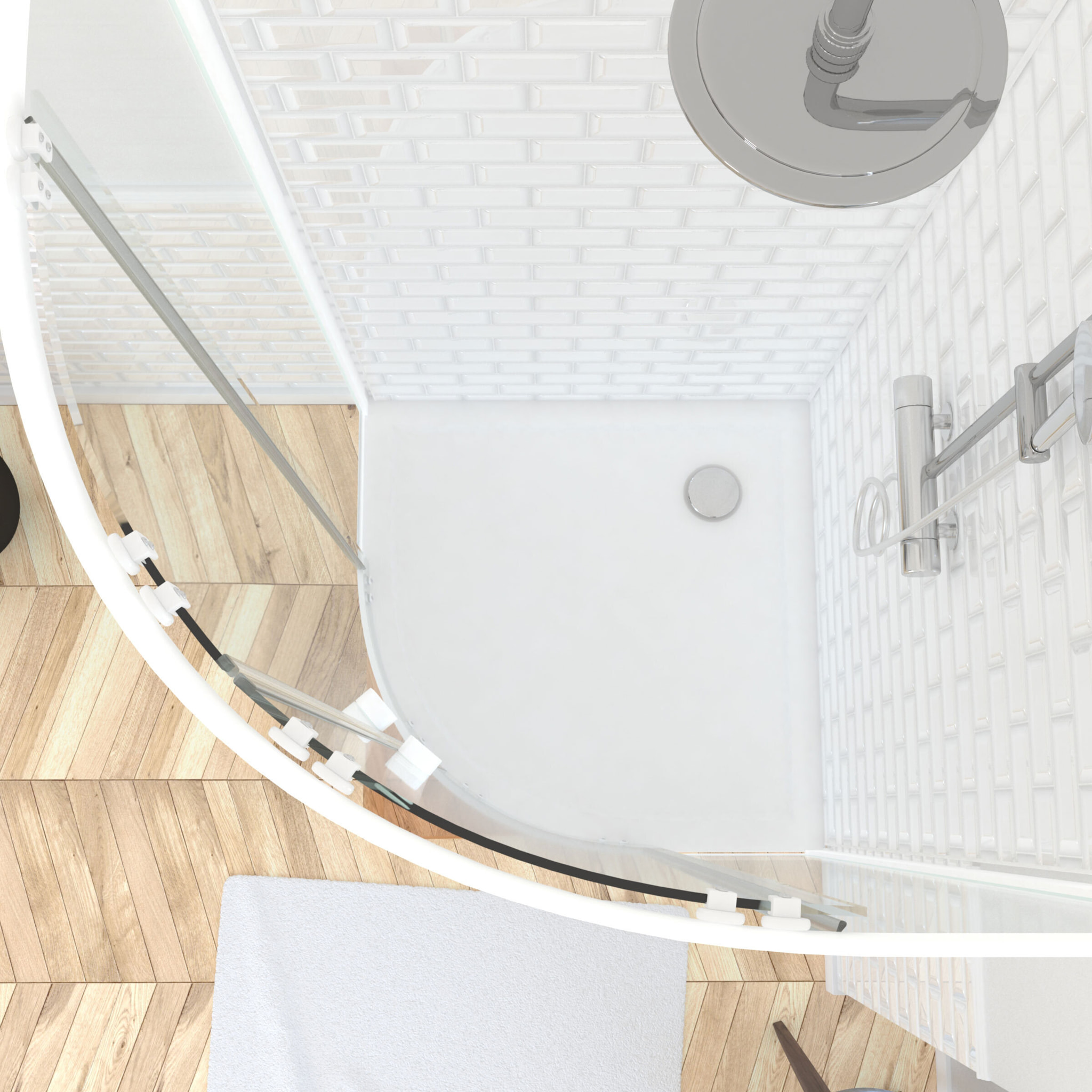 Pack porte de douche coulissante blanc de 89 à 90x190 cm + receveur - WHITY ROUND SLIDE