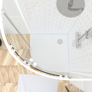 Pack porte de douche coulissante blanc de 89 à 90x190 cm + receveur - WHITY ROUND SLIDE