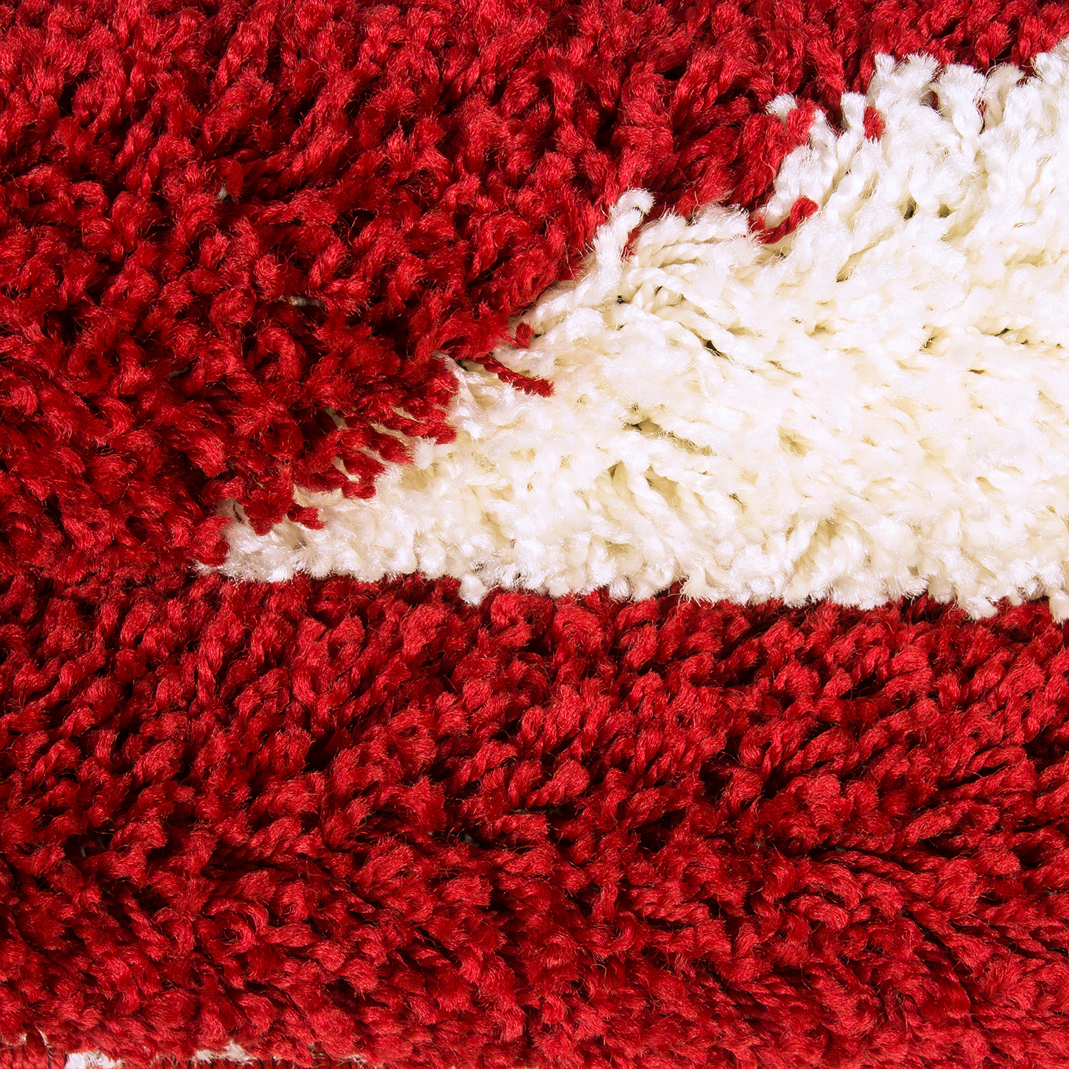 FUN - Tapis enfant shaggy rond à poils long motif ballon de foot rouge