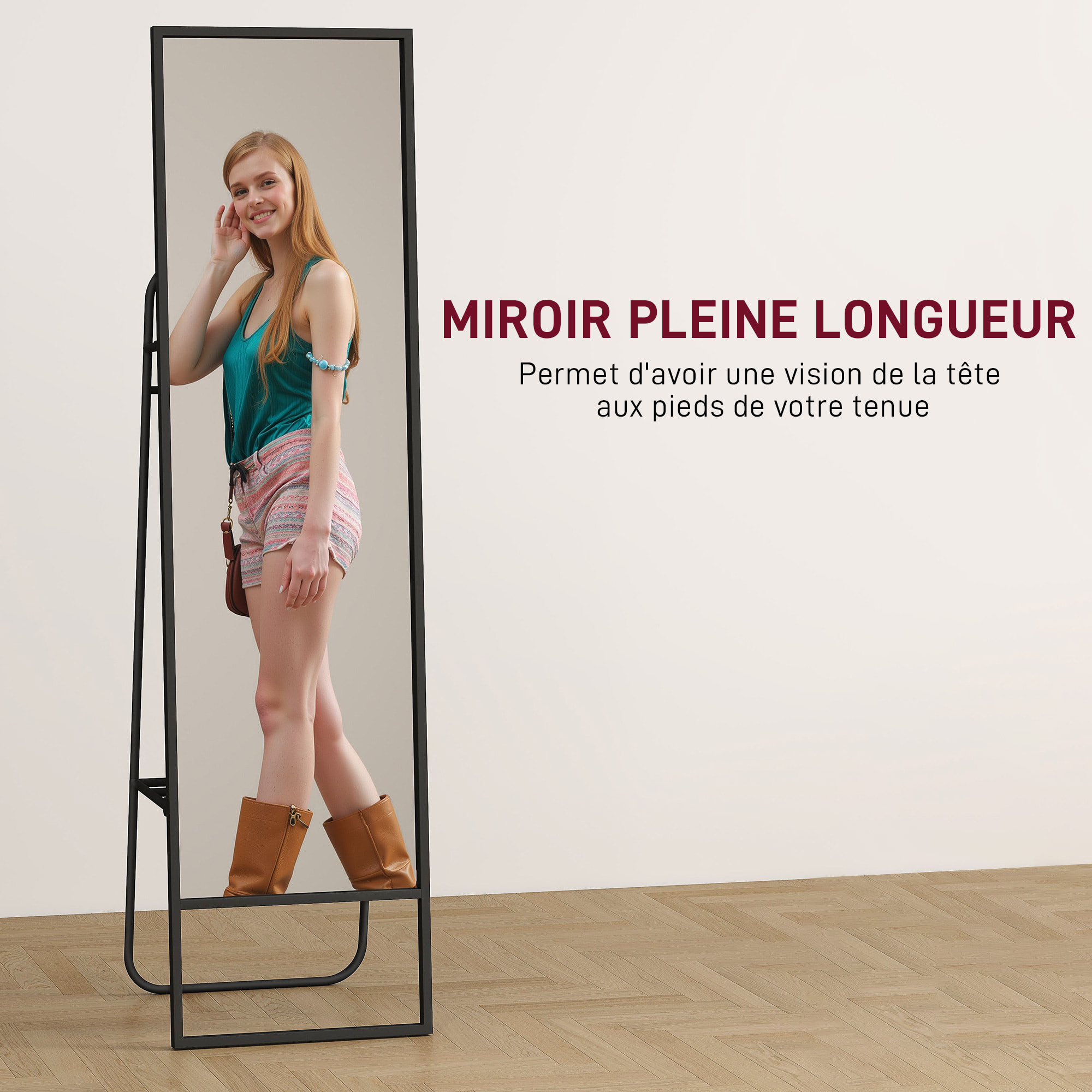 Miroir sur pied avec rangements grande taille dim. 148,5 x 40 cm métal noir