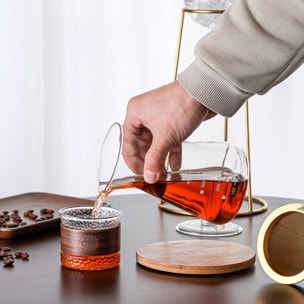 Juego de cafetera de goteo para café frío. Cuerpo de acero inoxidable y vidrio borosilicato.