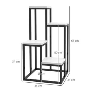 Porte-plantes style industriel 4 étagères - dim. 34L x 34l x 66H cm - métal sapin blanc