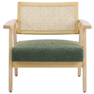 Fauteuil en tissu bouclé et cannage - TIM