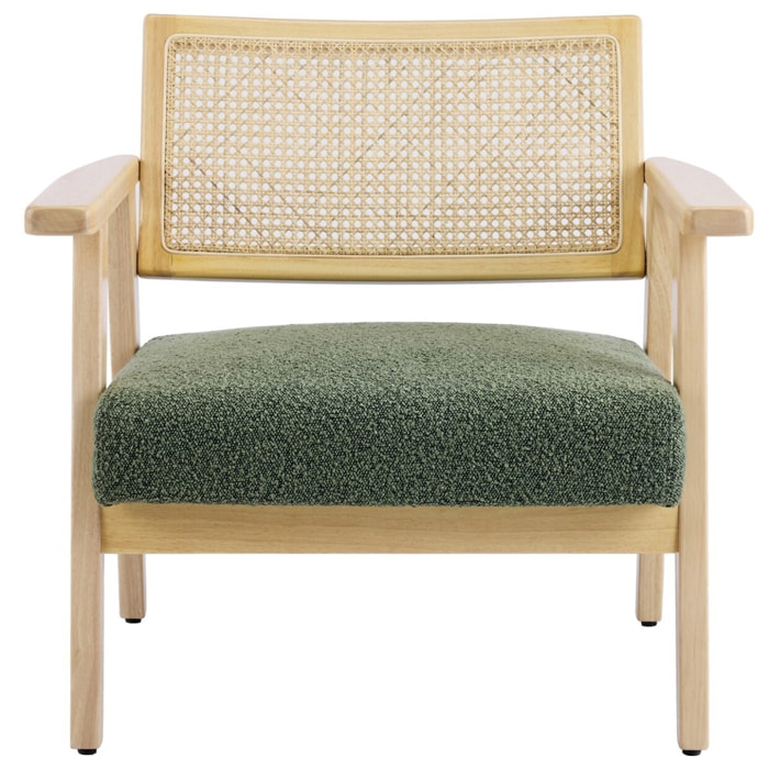 Fauteuil en tissu bouclé et cannage - TIM
