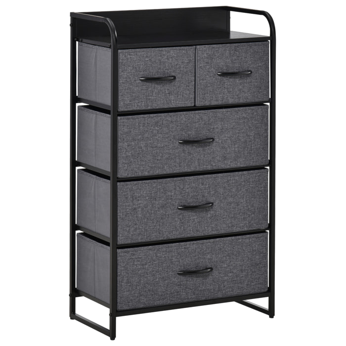 Commode rangement 5 tiroirs pliables en tissu 58 x 29 x 99 cm gris