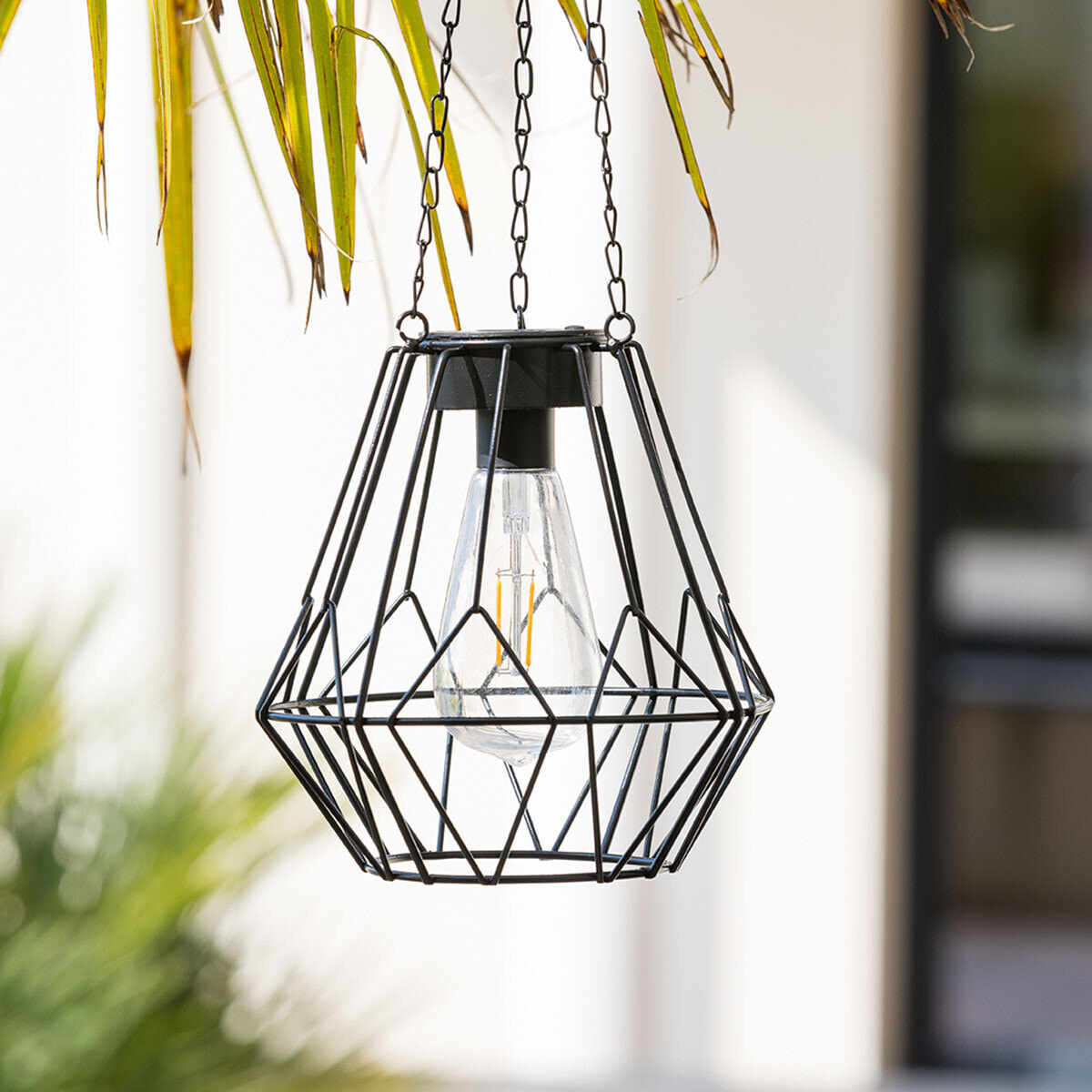 Suspension solaire "Flave" noire - métal filaire H24 cm
