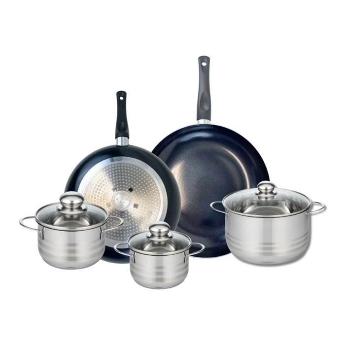 Ensemble de 2 Poêles de cuisson 28 et 32 cm et 3 faitouts 14, 16 et 20 cm Elo Prima Brillant