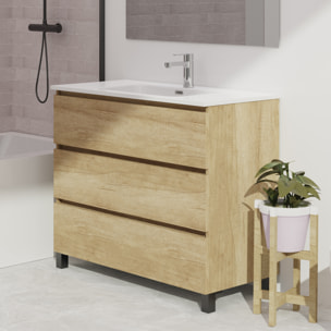 Conjunto de baño Wink | 100 cm Nature | Tres cajones | Lavabo encastrado | No incluye espejo | Mueble montado | Alday