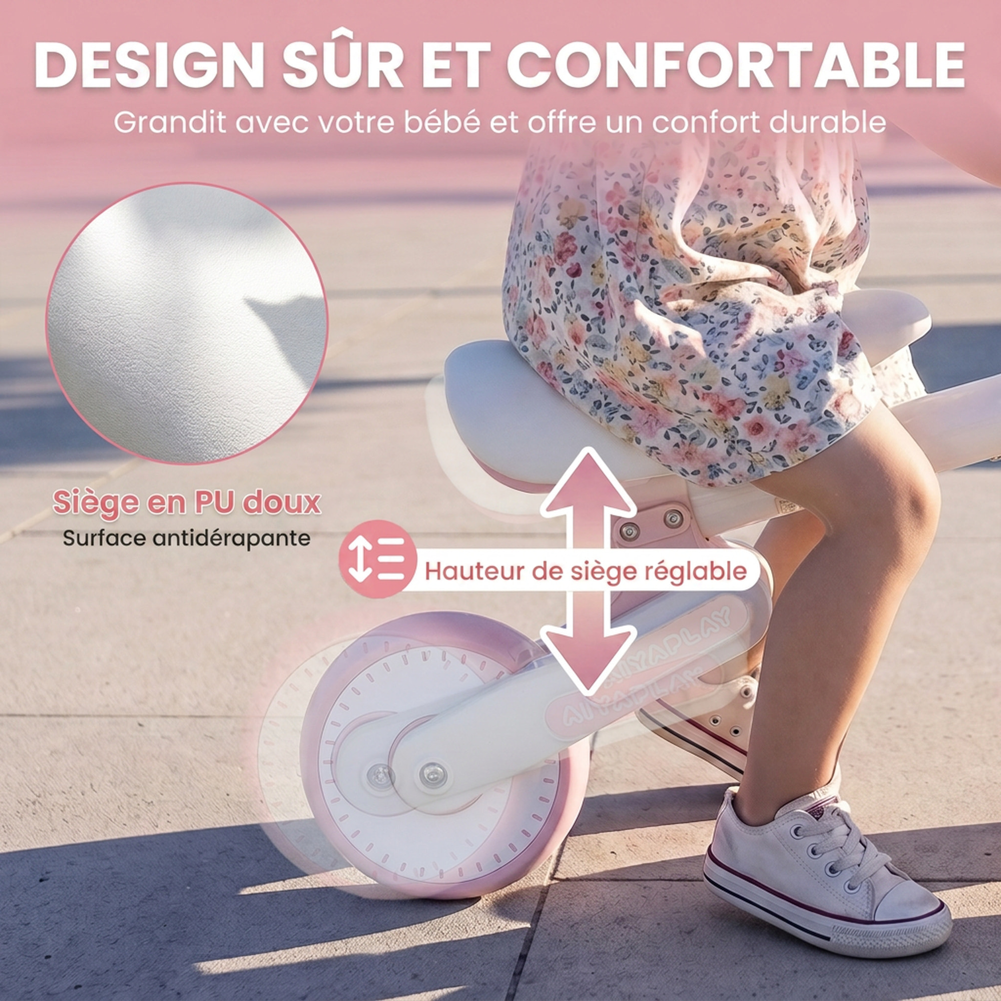 Draisienne enfant pliable réglable rose