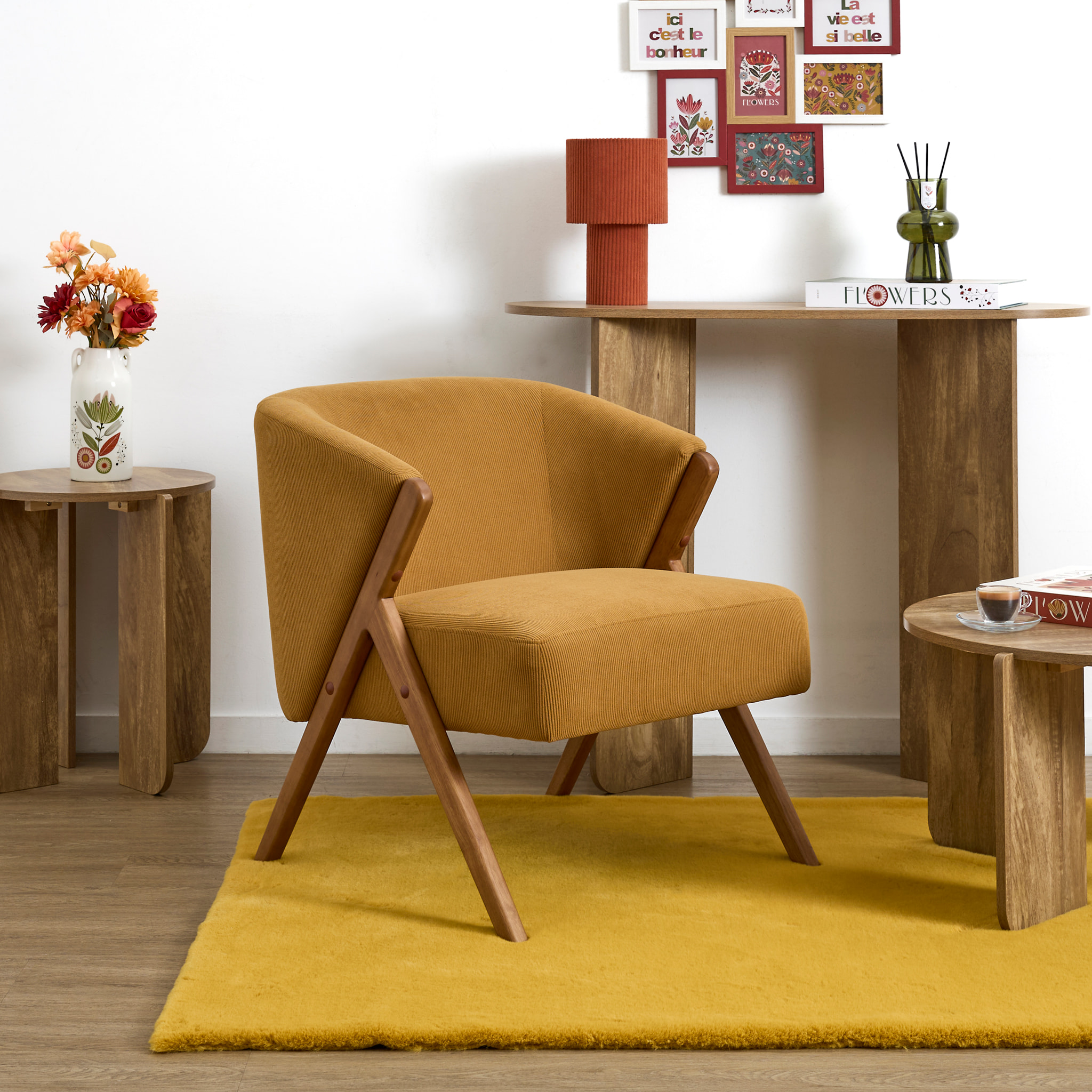 Fauteuil - HOME DECO FACTORY - Jules - Design Rétro Chic - Jaune