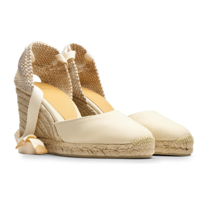 Alpargatas de cuña de mujer Carina en algodón orgánico, cierre mediante lazada