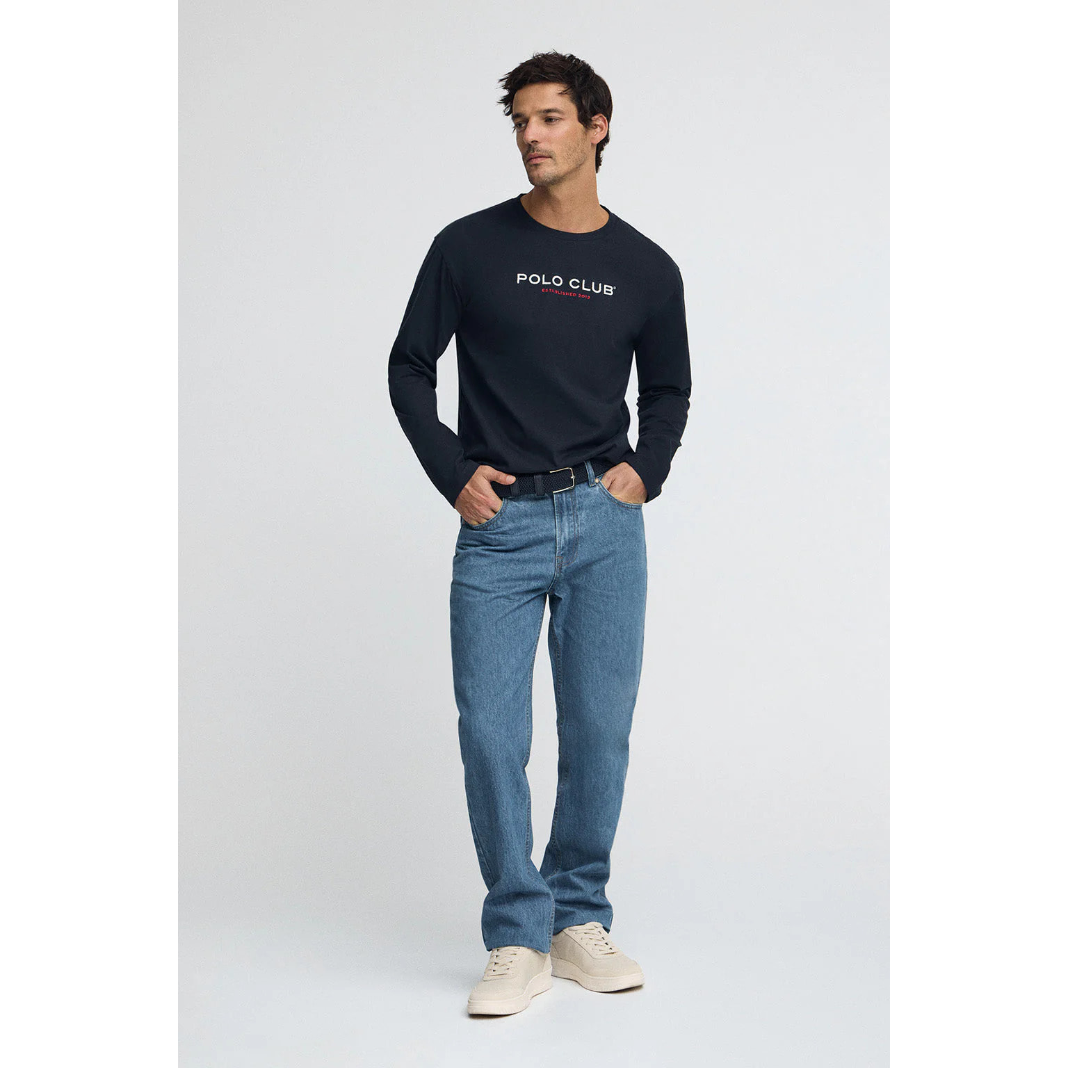 Maglietta blu marino a maniche lunghe con logo Established 2012 Polo Club