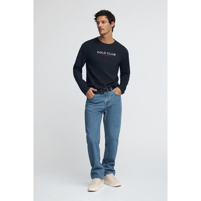 Maglietta blu marino a maniche lunghe con logo Established 2012 Polo Club