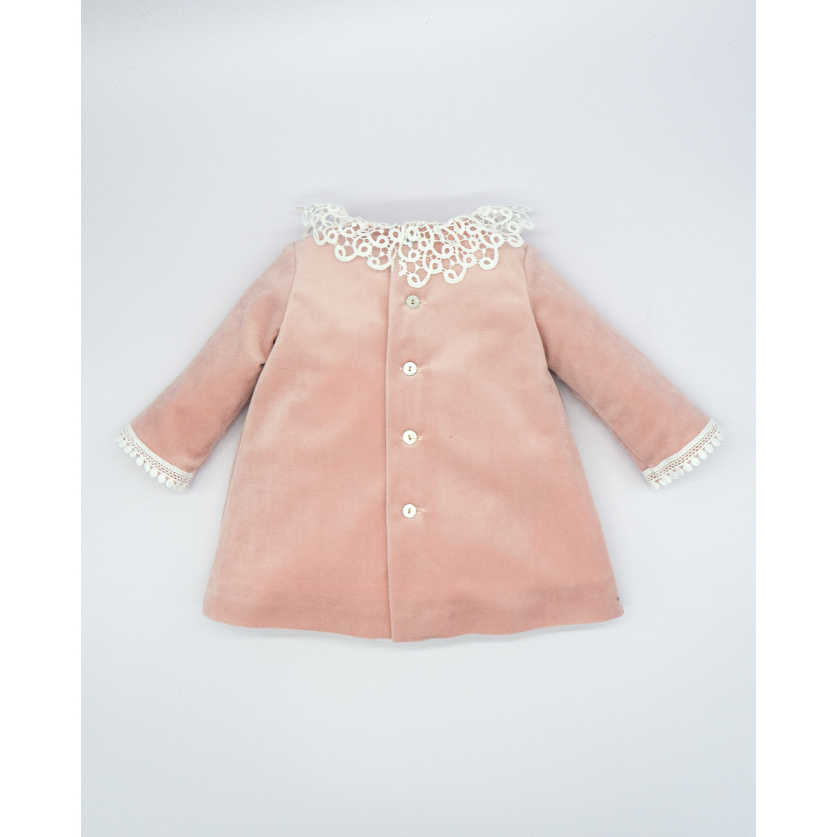 VESTIDO TERCIOPELO CUELLO DE ENCAJE ROSA