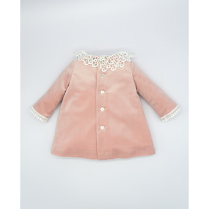 VESTIDO TERCIOPELO CUELLO DE ENCAJE ROSA