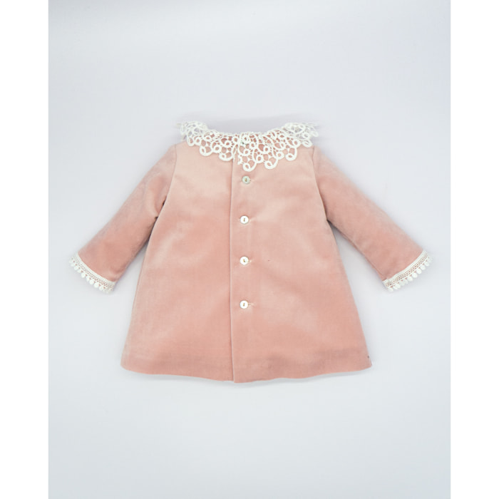 VESTIDO TERCIOPELO CUELLO DE ENCAJE ROSA