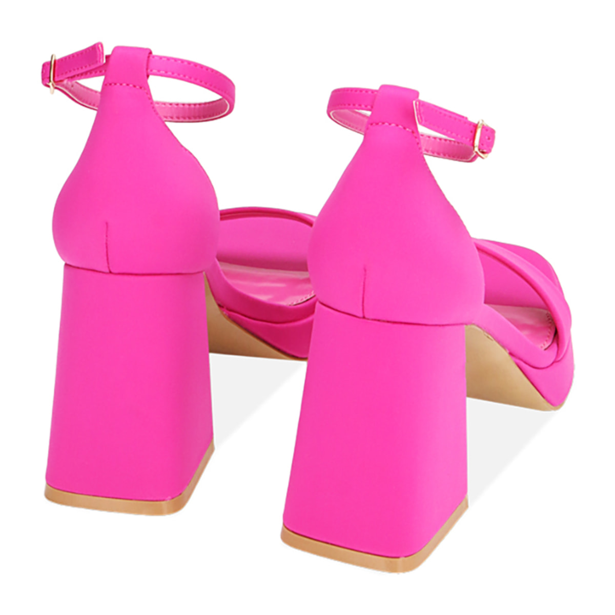 Sandalias de plataforma fucsia en tela, tacón de 9,5 cm