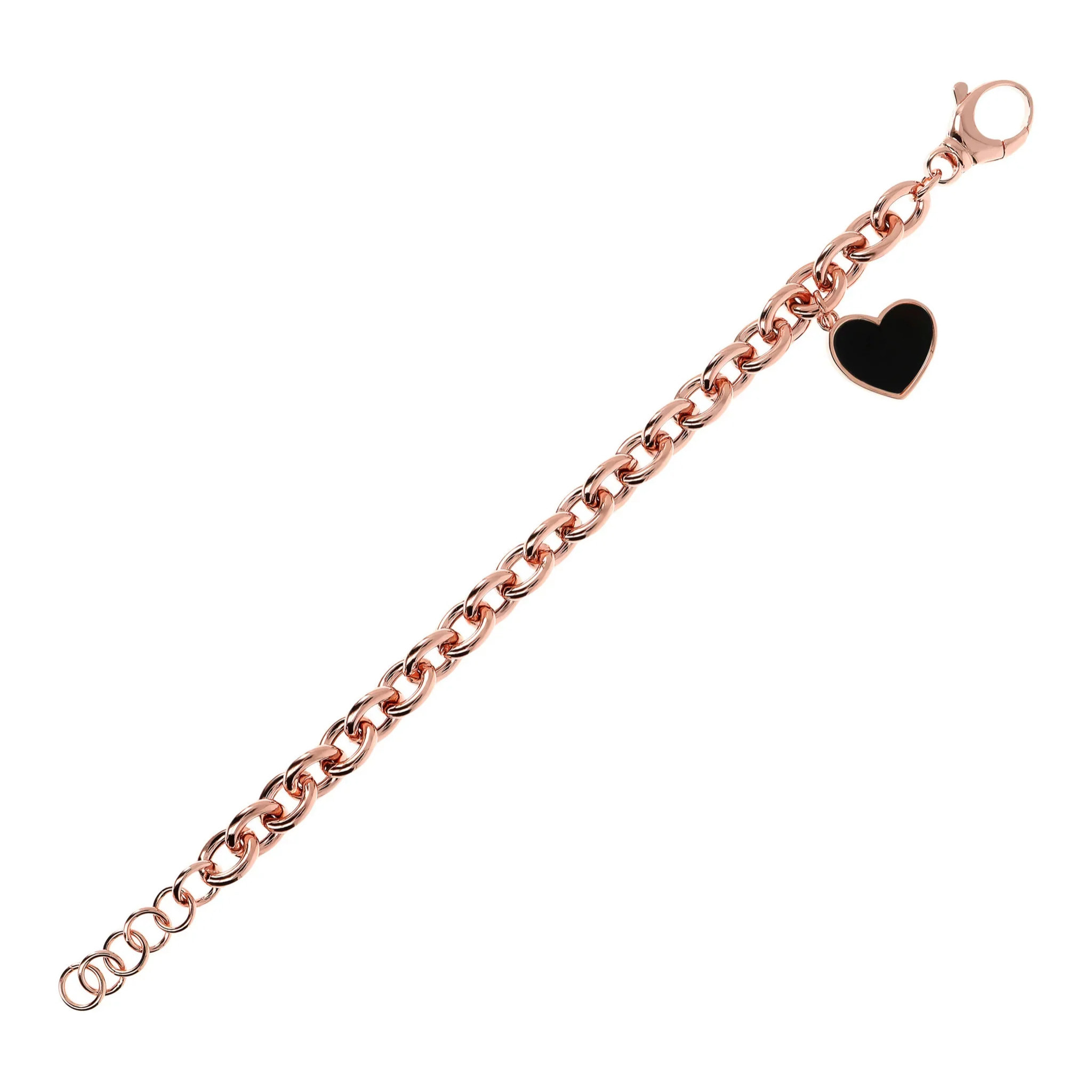 Bracciale Catena Rolo con Ciondolo Cuore in Pietra Naturale di Madreperla Bianca