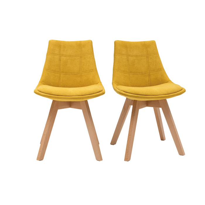 Chaises scandinaves en tissu effet velours jaune moutarde et bois clair (lot de 2) MATILDE