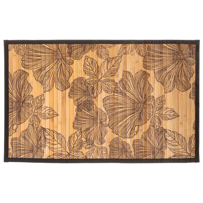 Tapis latte bambou 50x80cm "Black Flora" noir